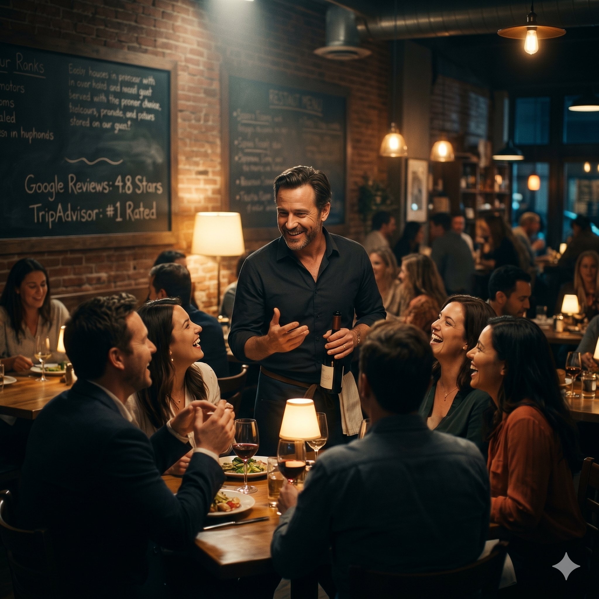 Gastgeber mit Gästen im Restaurant